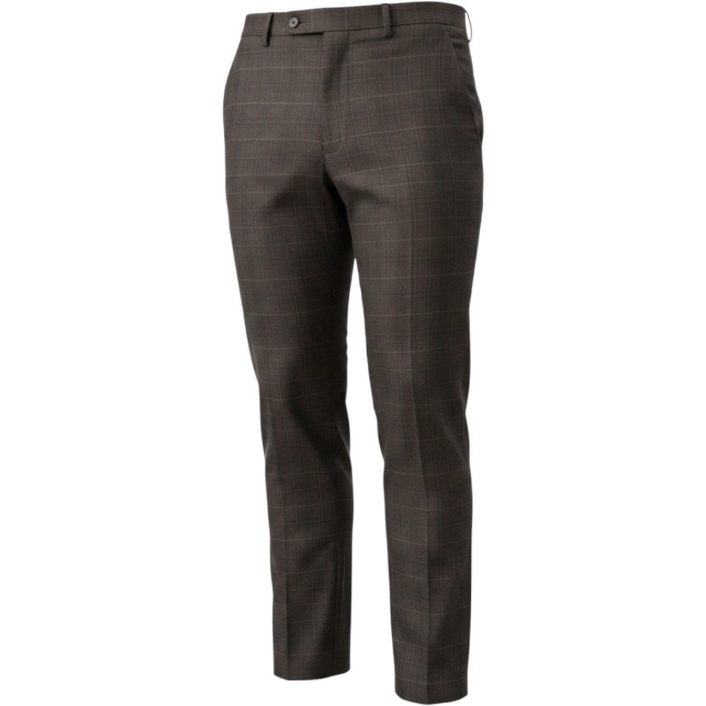 Calvin Klein X Slim Fit Mens Brown Plaid 2 Piece Wool Blend Suit 42L 34W 32L - Picture 2 of 11